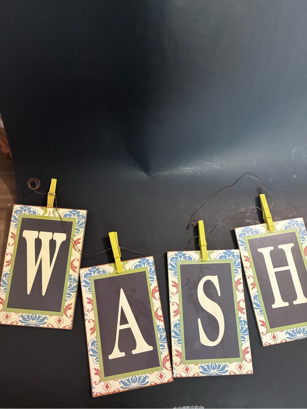 WASH Decorative Hanging Banner - Blue, Red, Cream rustic farmhouse